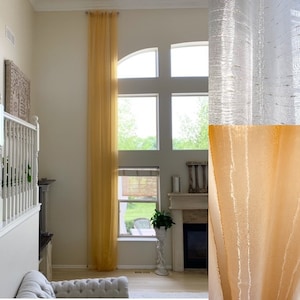 Sheer Polyester Extra Long Curtains 8-24 ft with gold  . Grommet top