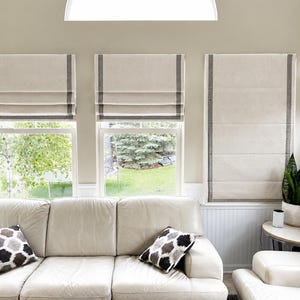 Custom Roman Shades. Functional. Any size . Any fabric with blackout or cotton lining.   Hardware included. Valances . Trim .Ikiriska