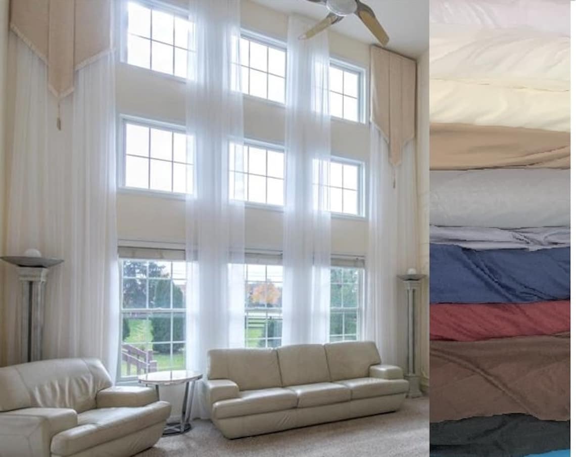 Extra long sheer voile curtains 2 PANELS for high ceiling 10 Etsy