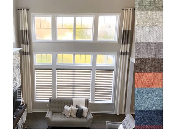 Extra long curtains with stripes custom made (2 PANELS)   color block 8-25 ft   Ikiriska 50"-100"wide . two  colors custom made