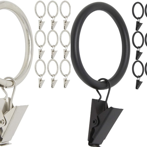 Extra large drapery Curtain Rings with Clips. Set of 10.  1.5" and 2.5" Diameter, Color Bronze, black , satin nickel. for curtains Ikiriska