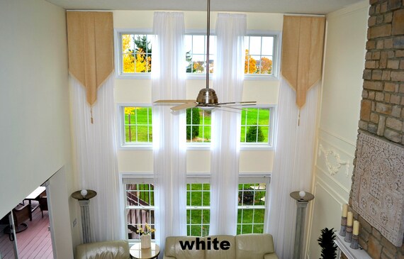 2 Extra Long Sheer Curtains For High Ceiling 10 16 17 18 24 Ft Feet Different Colors Custom Made 120 Inches Wide 2 Story Drape Free Swatch