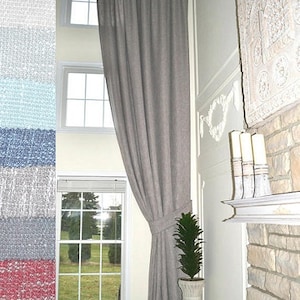 Extra long luxury solid linen curtain custom made 14 15 16 17 18 20 24 feet 9 ft Wide White Beige Gray Dark blue  2 story drapes FREE SWATCH