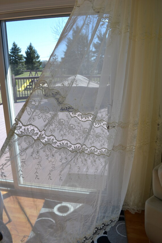Extra Long Lace Ivory Sheer Curtain 7 8 10 13 14 15 16 Etsy