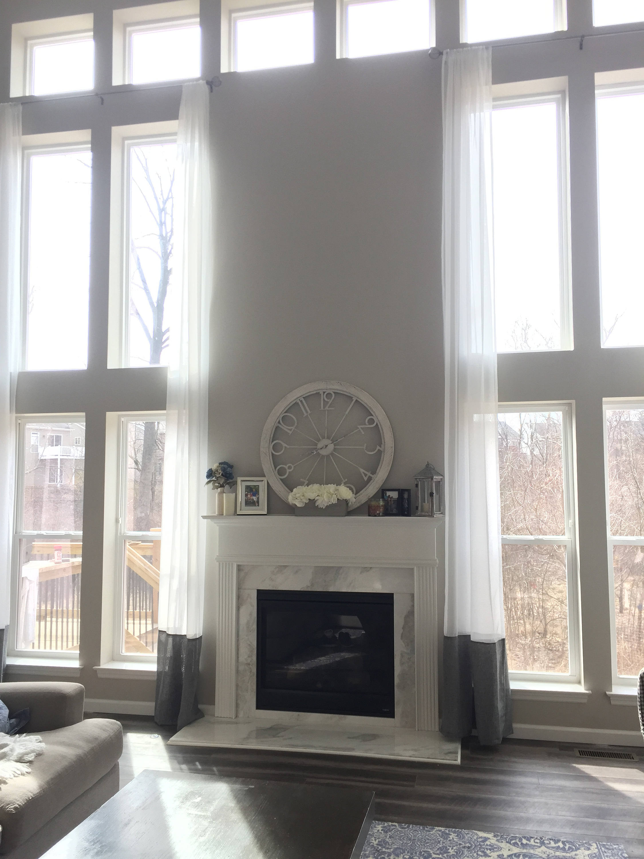 2 Sheer Voile Extra Long White Decorative Curtains With Gray Etsy