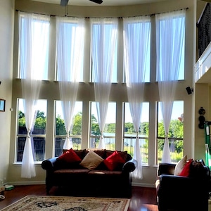 Extra long sheer voile curtains 2 PANELS for high ceiling 10 16 17 18 24 ft colors, custom made 110 inches wide 2 story drape FREE SWATCH image 10