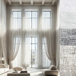 Extra long sheer decorative linen curtain (1 panel) custom made 8-24 ft  50&quot; 100&quot; wide 2 story Gray, Beige, White cream drapes Ikiriska