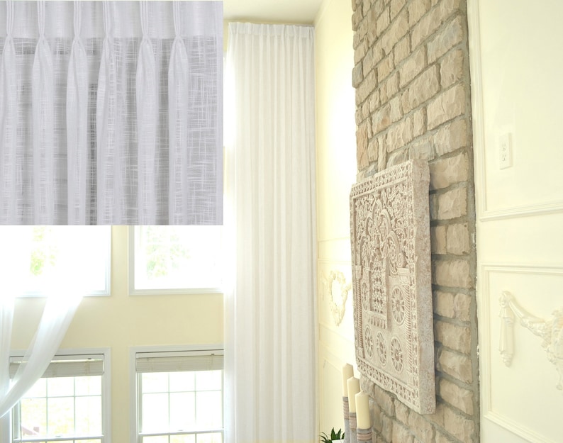 Extra Long Sheer Linen White Curtains With Triple Pinch Pleat Etsy