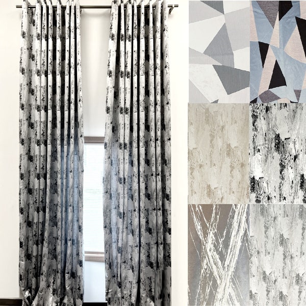 Extra long curtains with geometrical pattern 8-24 ft length. (1 panel). Custom made Ikiriska drapes. 50-100" width. For high  tall ceiling