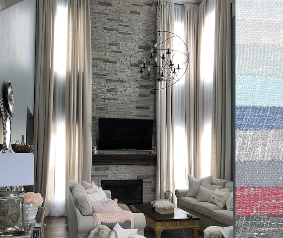 Extra Long Luxury Solid Linen Curtain Custom Made 12 13 14 15 Extra Long Luxury Solid Linen Curtain, Very Long Window Curtains