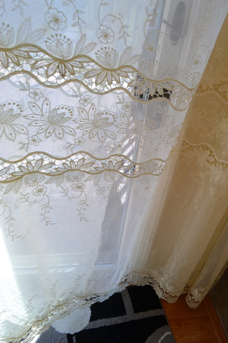 Lace ivory sheer curtain 84 or 96 inches long antique / Etsy