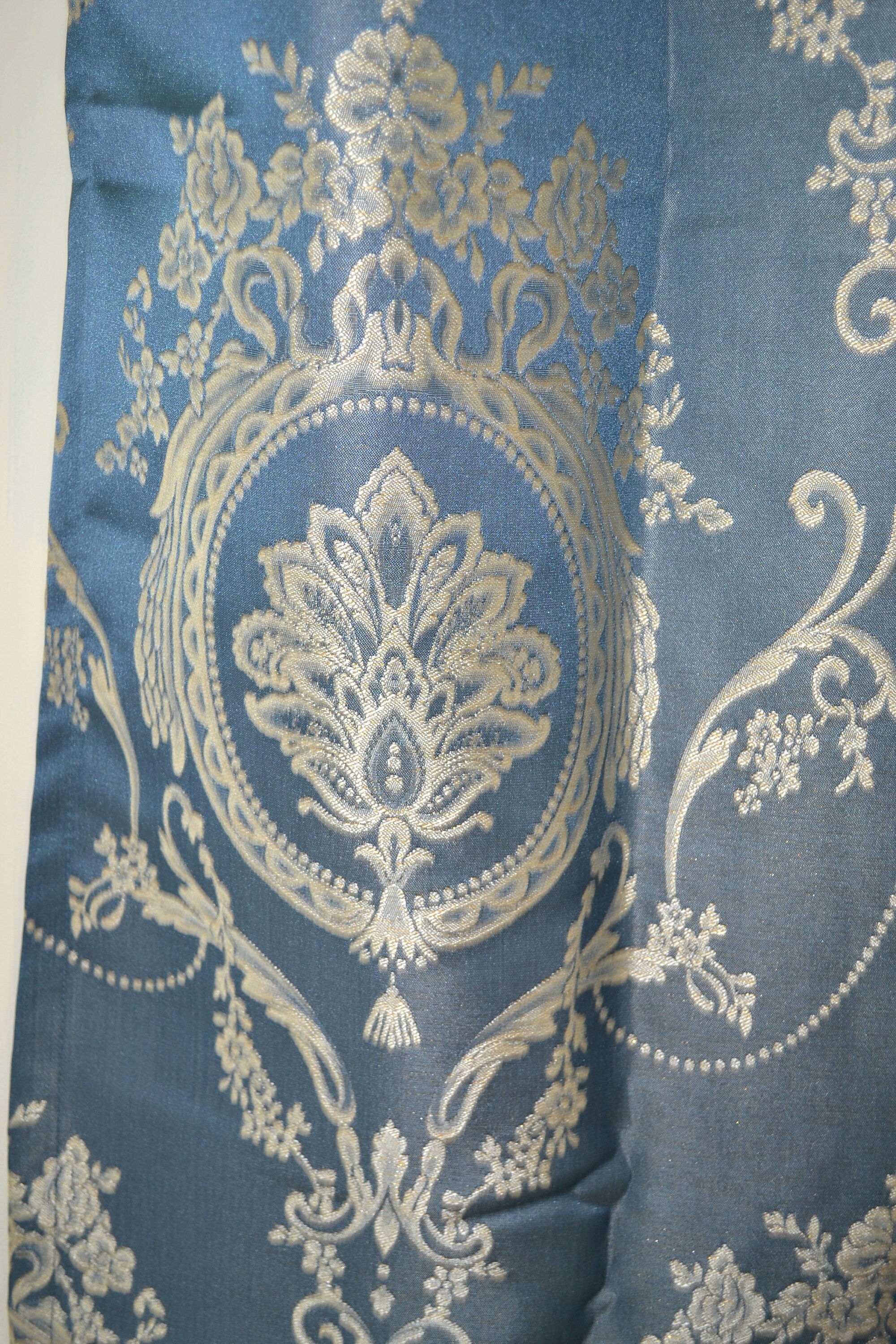 Extra langer blau grau beige Jacquard Vorhang mit silber/gold royal muster  grommet top 12 15 16 17 18 20 24 feet 2 story great room Ikiriska | Fertiggardinen