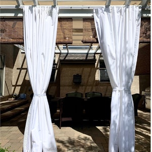 Custom Made Waterproof Outside Curtains . Any Size. (1 Panel with tieback) Rust Proofed Grommet top. Heavy Weighted Rope/Chain on The Bottom