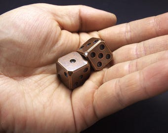 Copper D6 Dice, stone washed with forced patina