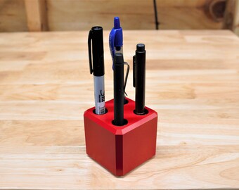 Stoplight Red Cerakoted Aluminum Cube Pen Holder V2