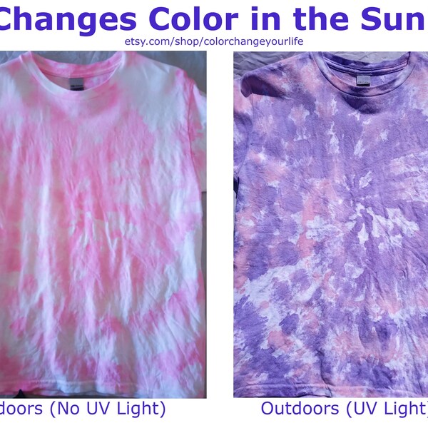 solar active color changing tie dye shirt youth medium pink and white to red and lots of purple in the sun  uv activated tshirt tee kids