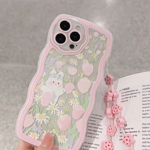 Sweet Pink Flower Field Painting Phone Case With Cute Lanyard for ...