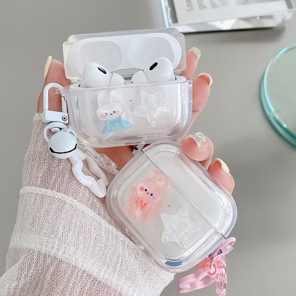 Kawaii AirPods Case for AirPods Pro 2 AirPod 3 2 1, Cute Rabbit Clear AirPods Case, AirPods 3 Case, AirPod Pro Case, AirPods Pro 2 Case