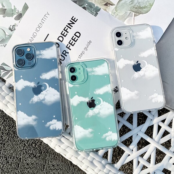 Pretty Clouds Clear Phone Case for iPhone 14 13 12 11 Pro Max XR XS 8 Aesthetic Phone Case for Samsung Galaxy S23 S22 Ultra S21 S20 S21 Plus