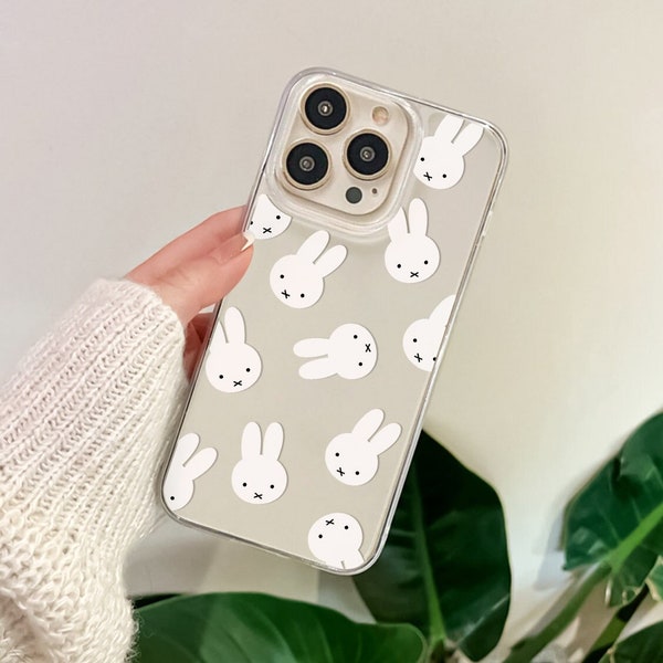 Cute Rabbit Phone Case for iPhone 15 14 13 12 11 Pro Max XR XS Aesthetic Kawaii Rabbit Case for Samsung S24 S23 S22 Ultra S21 S20 S23 Plus