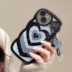 Black Aesthetic Glitter Heart Phone Case for iPhone 15 14 13 12 11 Pro Max iPhone 15 14 13 12 11 X XR XS Max X XR Aesthetic Y2k Phone Case