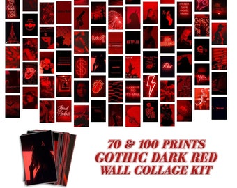 Grunge Red Neon Aesthetic Picture Wall Collage Kit, Neon Red Collage Dorm Decor for Girl and Teen, Trendy Small Poster for Bedroom Aesthetic