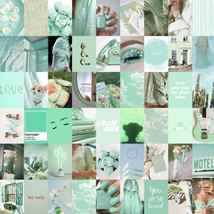 Mint Green Wall Collage Kit, Green Aesthetic Wall Collage, Green Shades Photo Collage Kit, Aesthetic Room Decor - DIGITAL 129Pcs