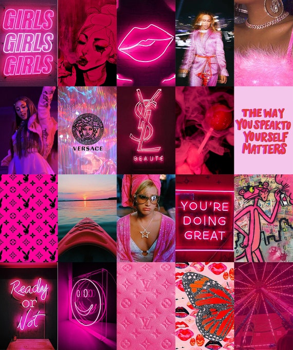 Pink Photo Wall Collage Kit Hot Pink Aesthetic Bright Neon Singapore ...