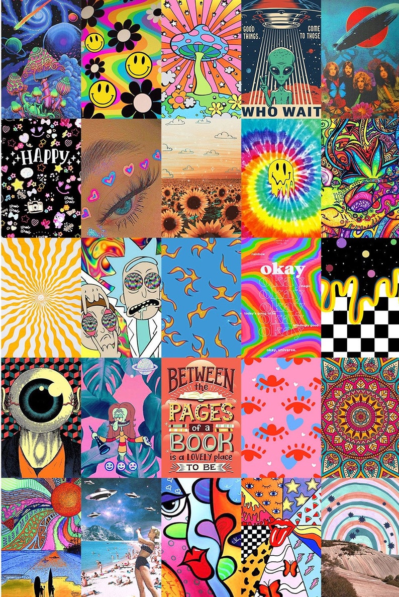 100 Pcs Trippy Hippy Photo Wall Collage Kit digital Download | Etsy