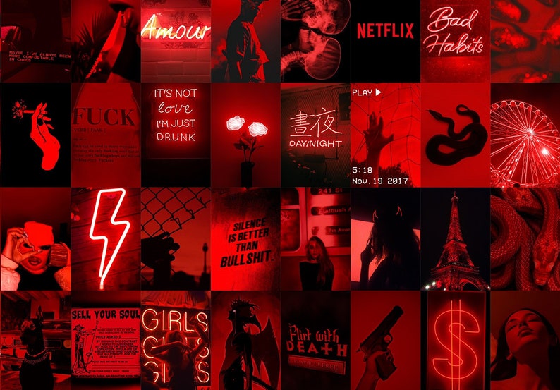Dark Red Collage Kit Red WALL COLLAGE Grunge Picture Collage Etsy