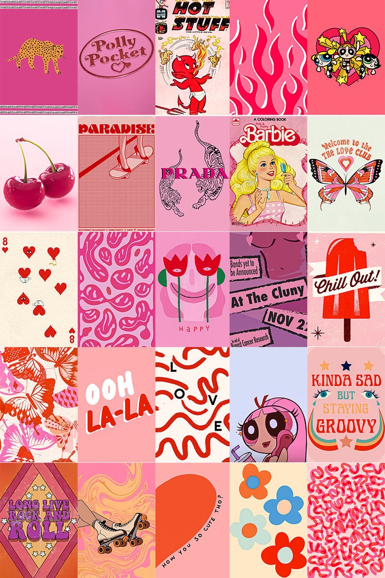 Pretty Hippy Pink Wall Collage Kit digital Download Pink Etsy