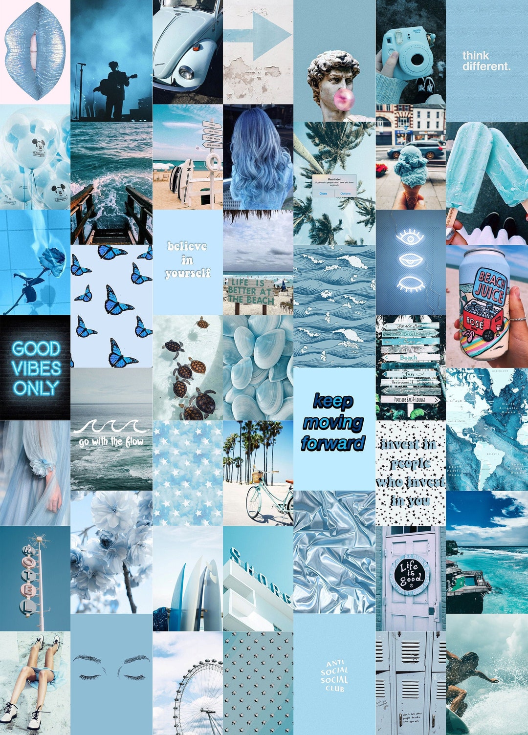 Ocean Blues Wall Collage Kit digital Download, Photo Wall Collage