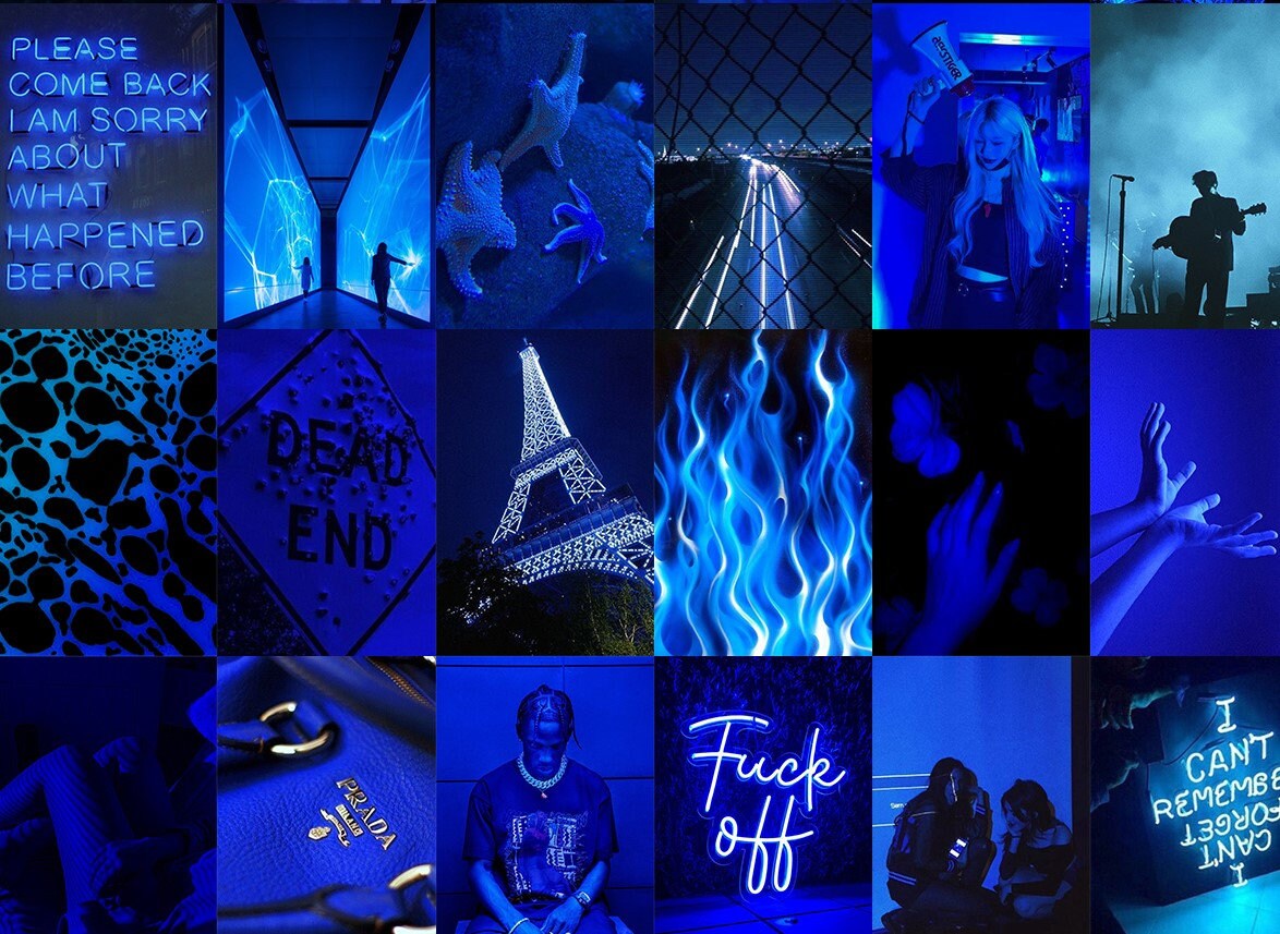 BLUE WALL COLLAGE Kit Dark Blue Aesthetic Collage Kit Etsy