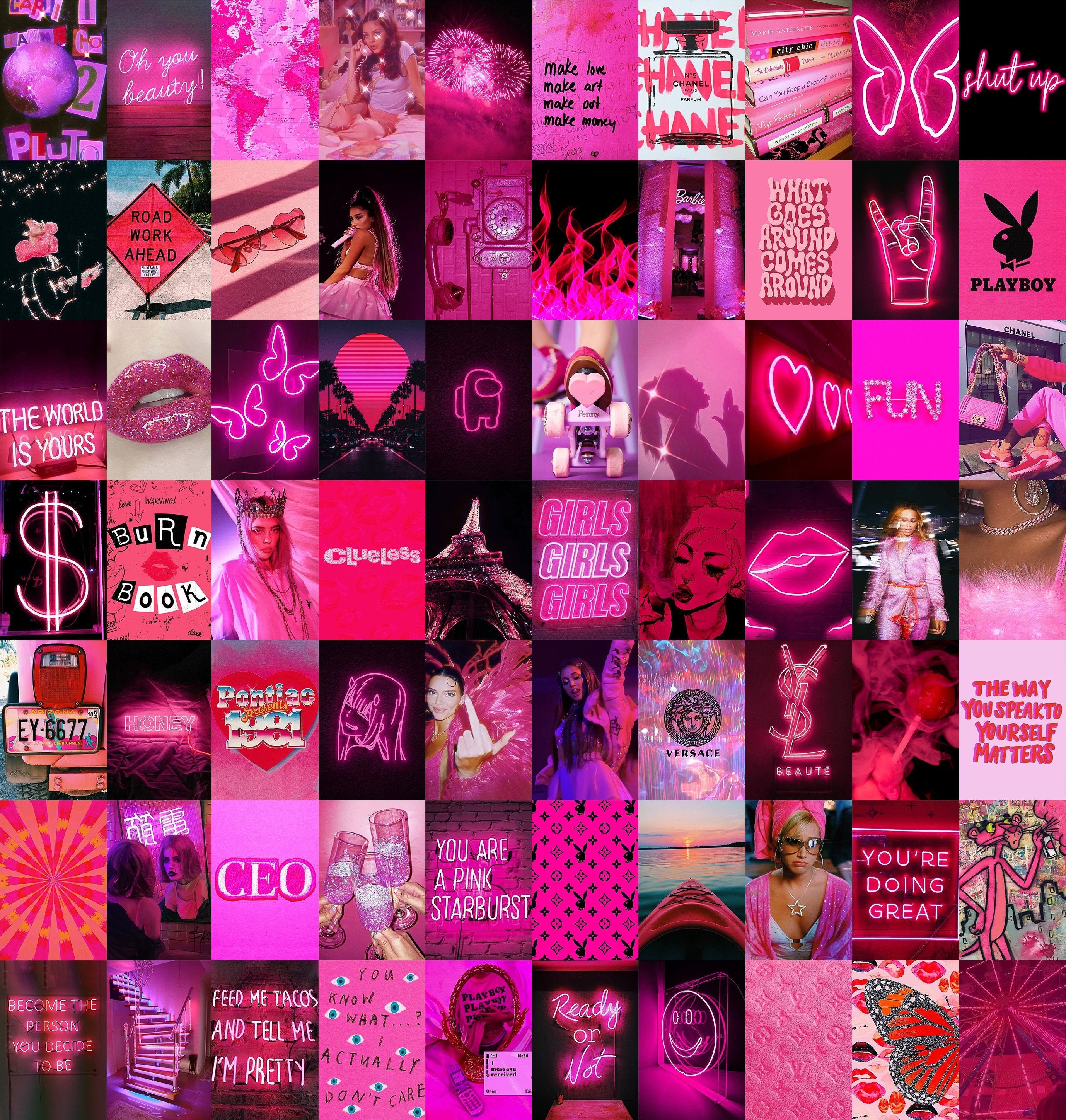 Y2K Hot Pink Wall Collage Kit, 50pcs + Free Tape