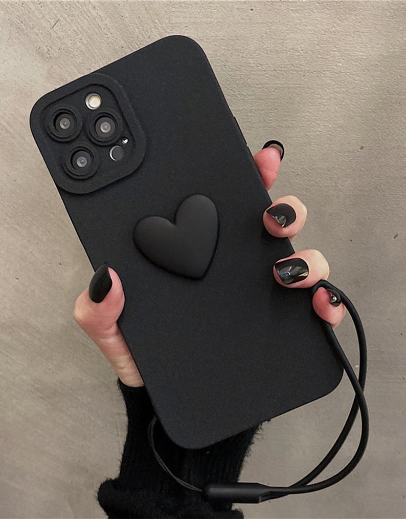 Aesthetic Black Heart Phone Case With Wrist Strap for Iphone Etsy