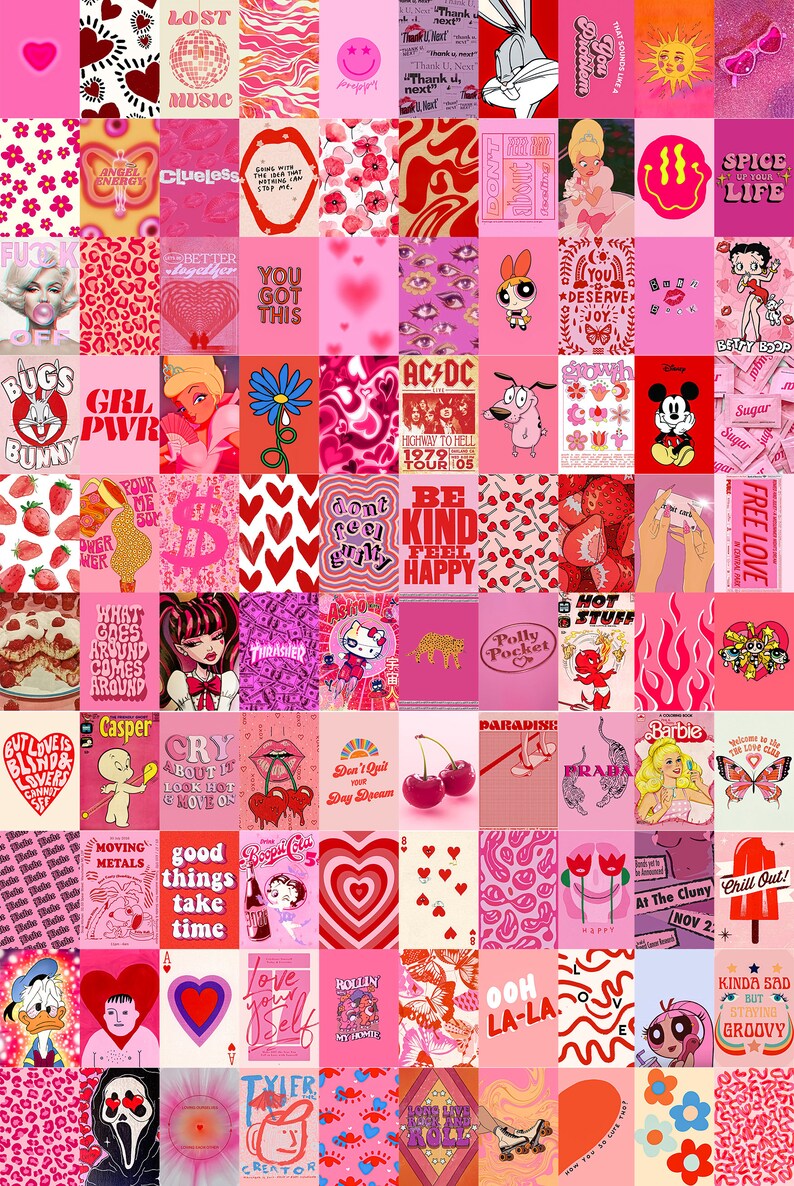 Pretty Hippy Pink Wall Collage Kit digital Download Pink Etsy
