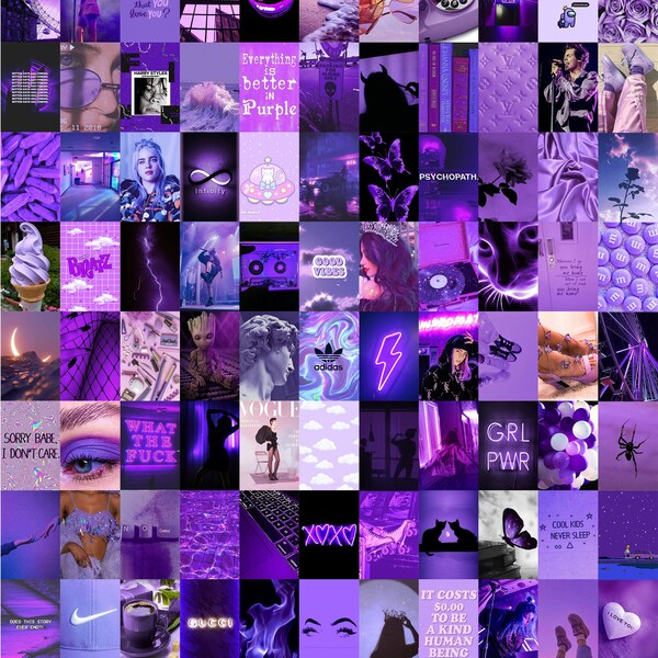 PURPLE WALL COLLAGE - Wall Collage Kit - Photo Wall Collage - Purple Aesthetic Collage Kit, Aesthetic Room Decor, Digital Download 120Pcs