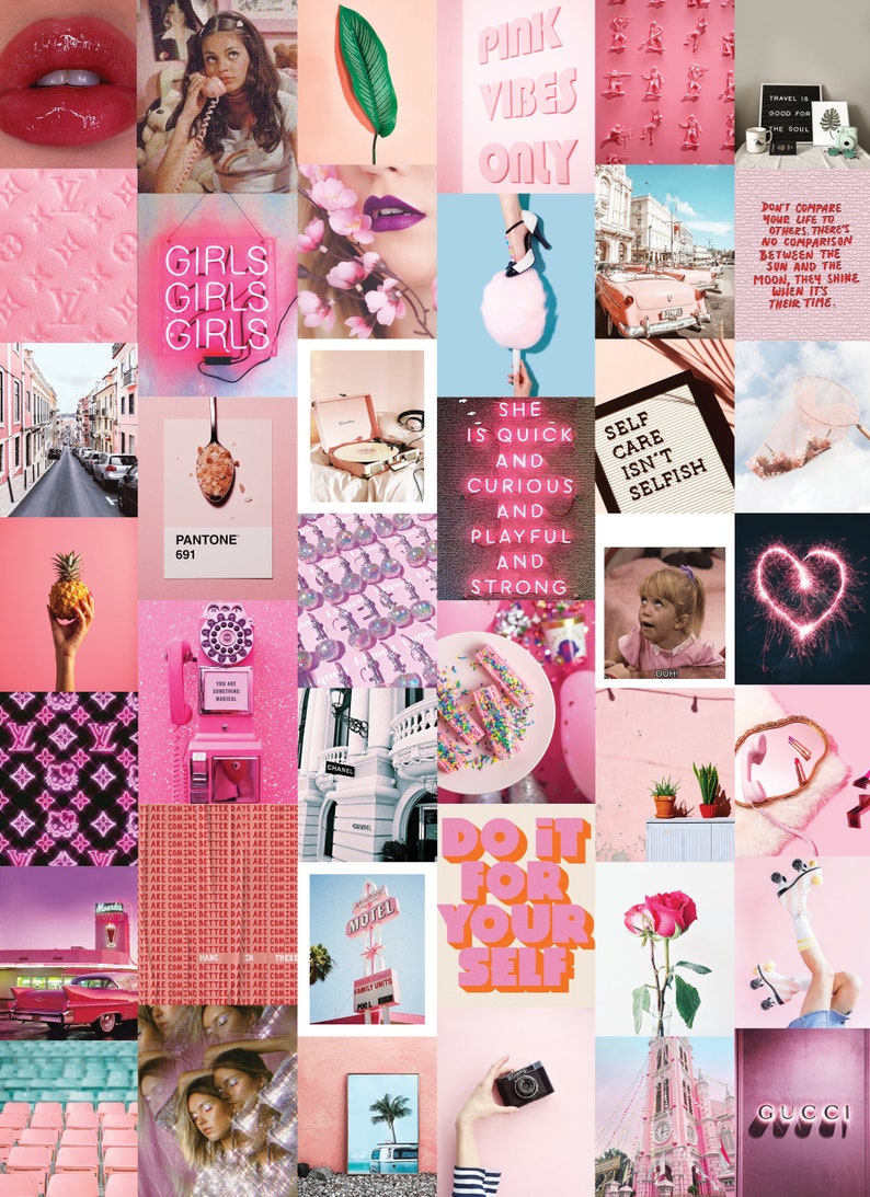 Pink Wall Collage Kit Digital Download 40Pcs Etsy