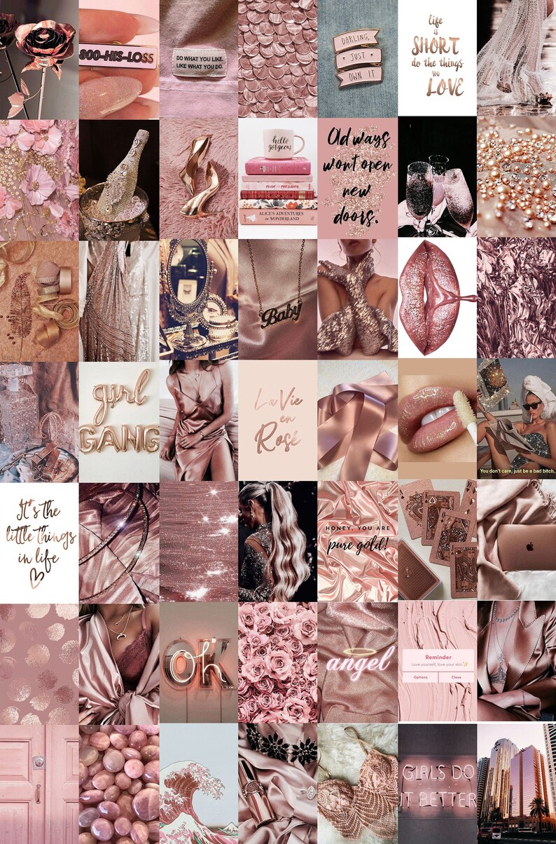 Rose Gold Wall Collage Kit Digital Wall Art Rose Gold Etsy