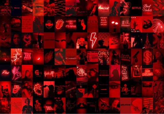 Dark Red Collage Kit Red Wall Collage Grunge Picture Collage Etsy Italia