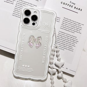 Crystal White Aesthetic Phone Case With Lanyard for iPhone 15 14 13 12 ...