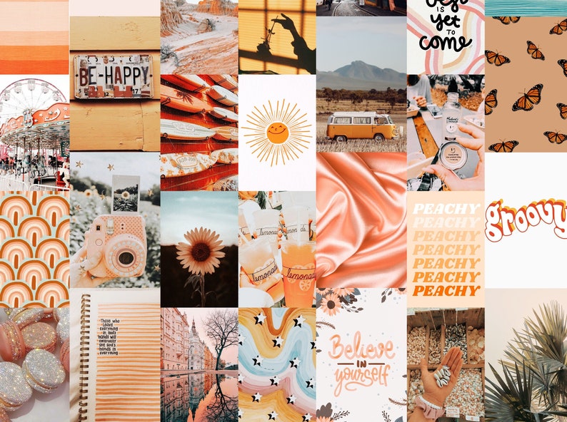 Dreamy Wall Collage Kit Orange Aesthetic Collage Kit Boho | Etsy