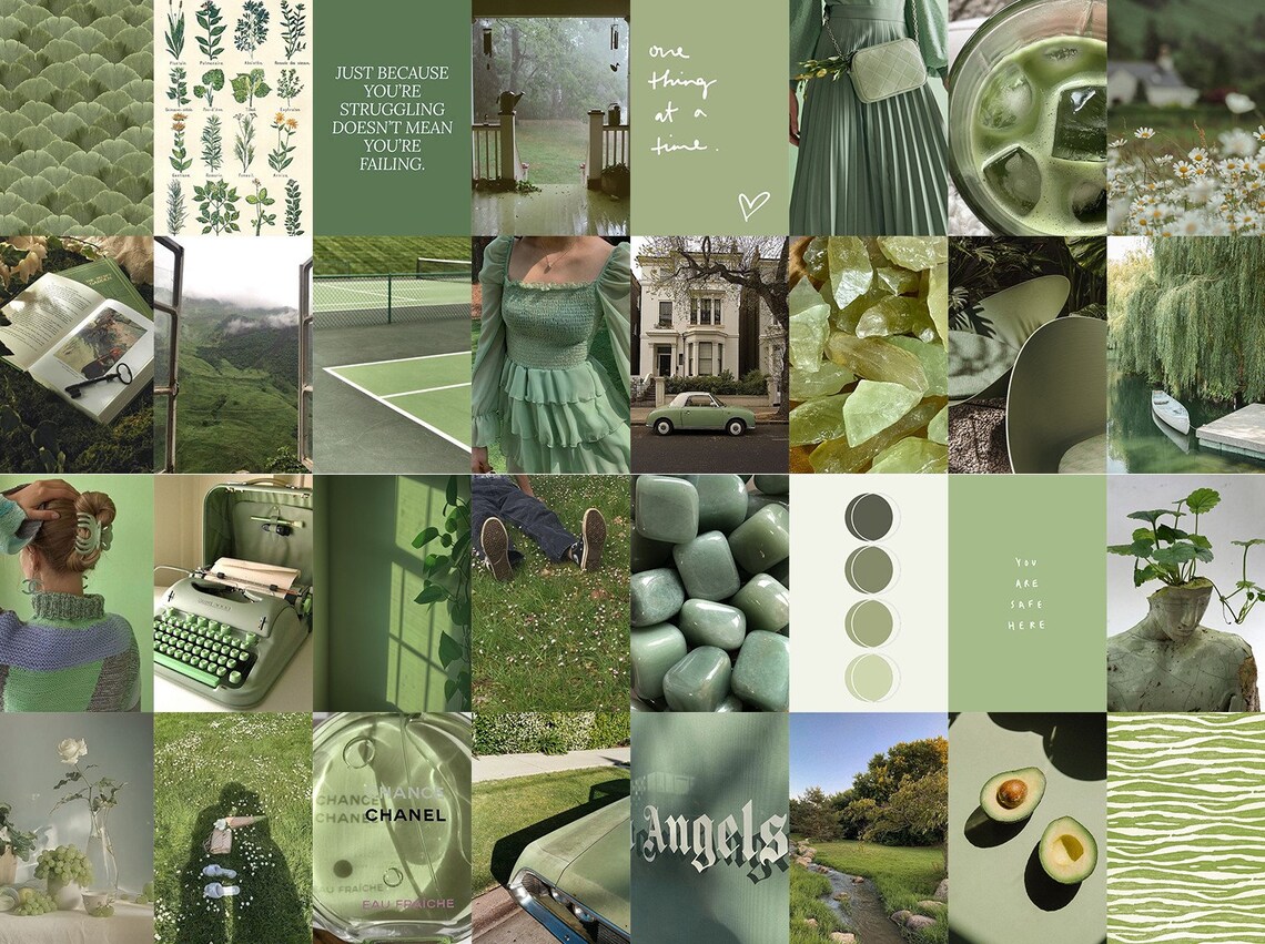 Sage Green Wall Collage Kit Green Aesthetic Wall Collage Etsy