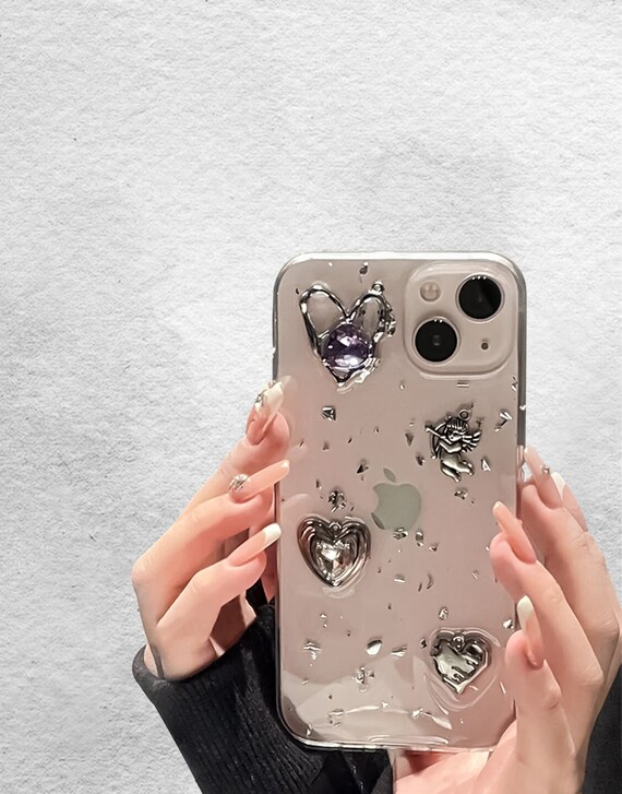 Y2k Heart Phone Case for 15 14 13 12 11 Pro XS Max X XR Glitter