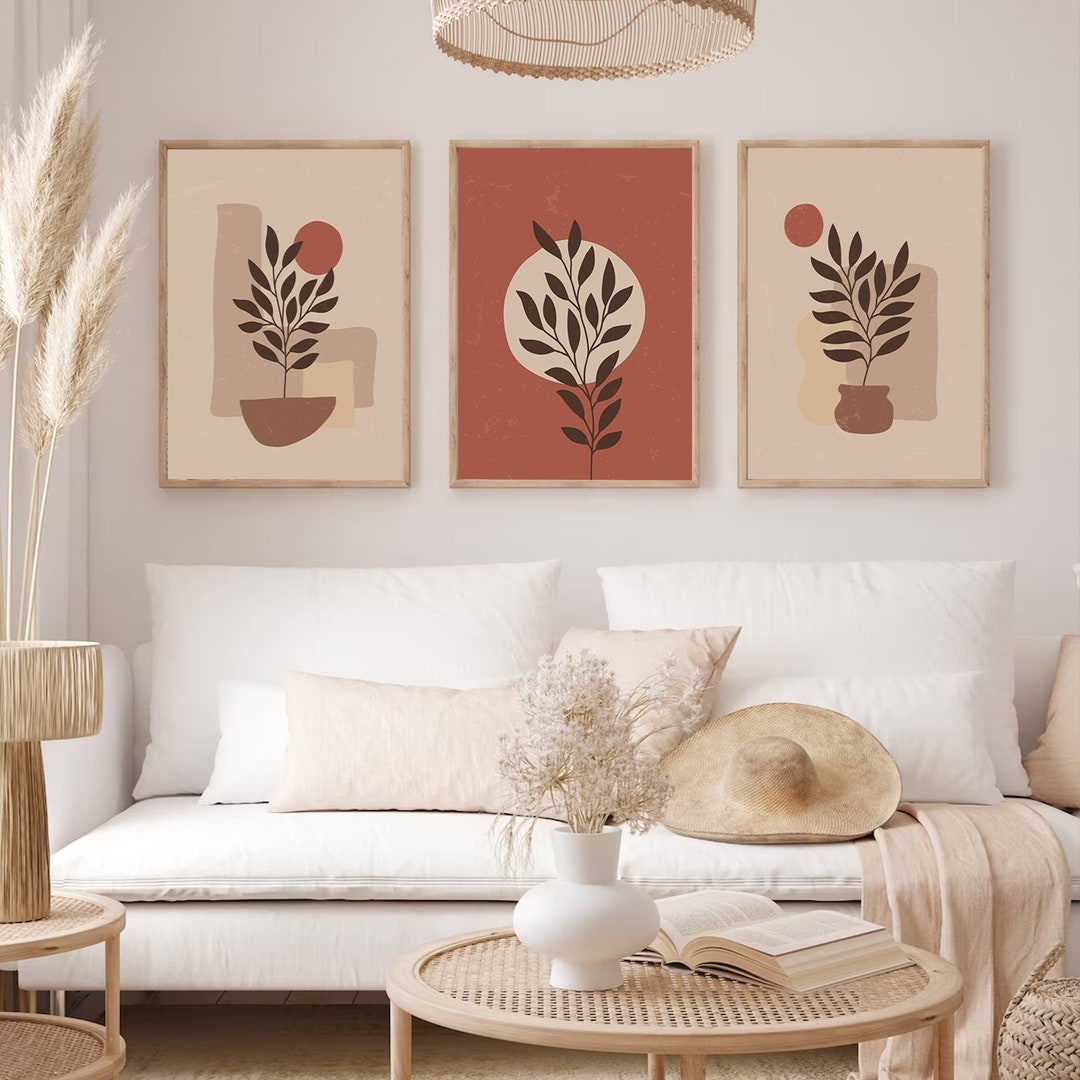 Vintage Abstract Boho Modern Wall Art Abstract Brown and Rust Orange ...