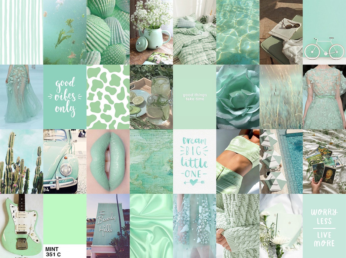 Mint Green Wall Collage Kit Green Aesthetic Wall Collage | Etsy