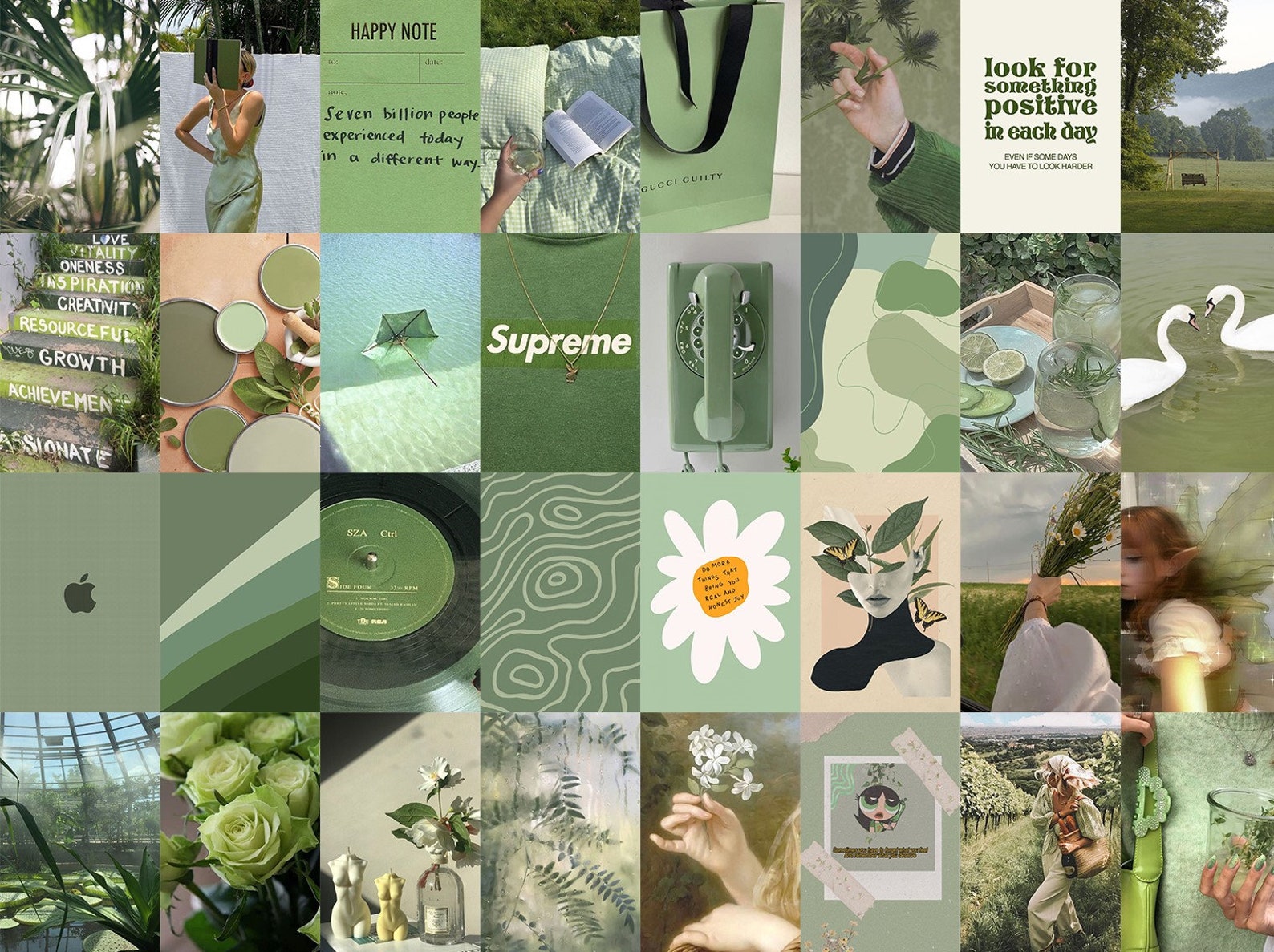 Sage Green Collage Kit Sage Greenwhite Aesthetic Wall Collage Kit ...