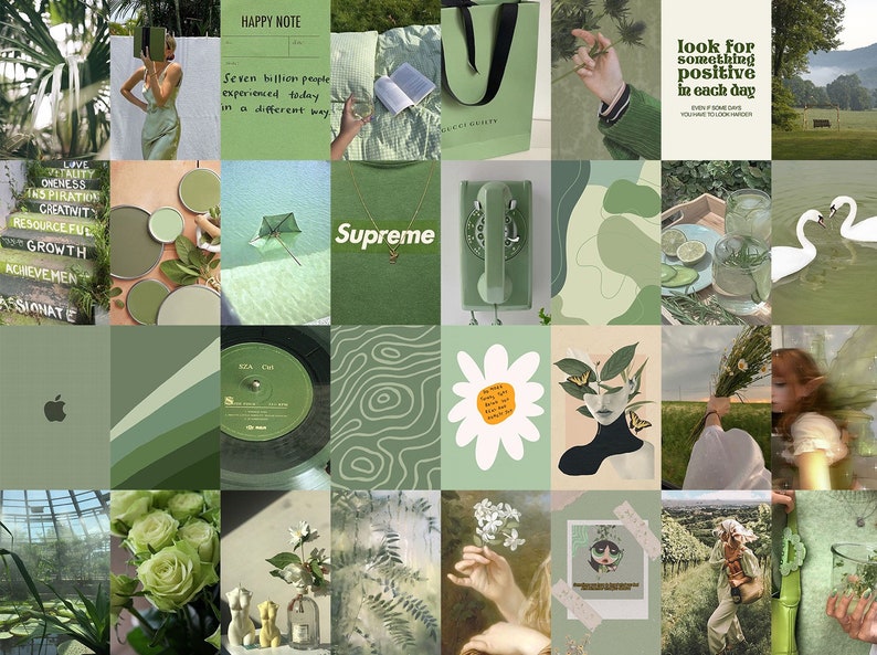 Sage Green Wall Collage Kit Green Aesthetic Wall Collage - Etsy