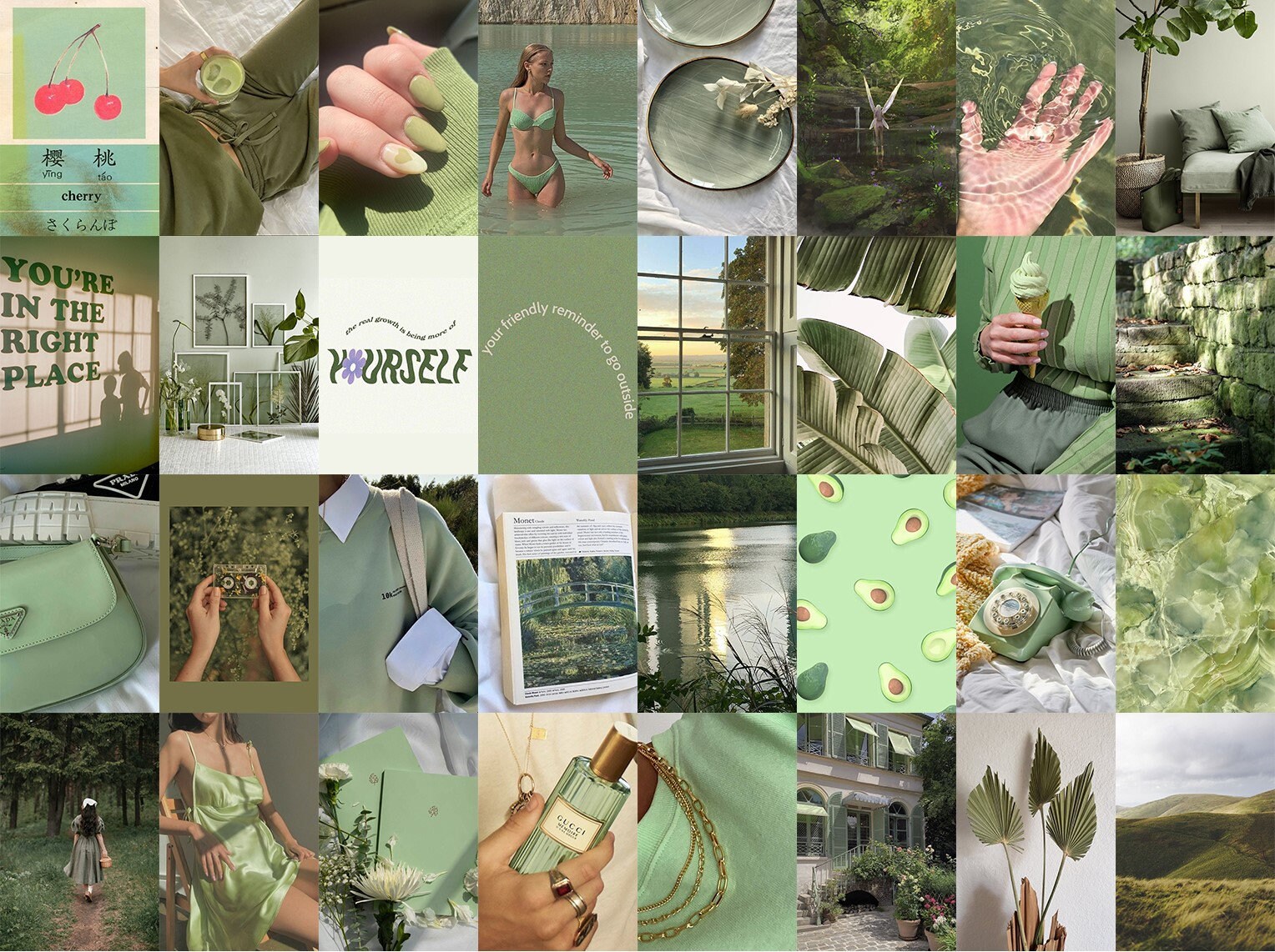 Sage Green Wall Collage Kit Green Aesthetic Wall Collage Etsy.de