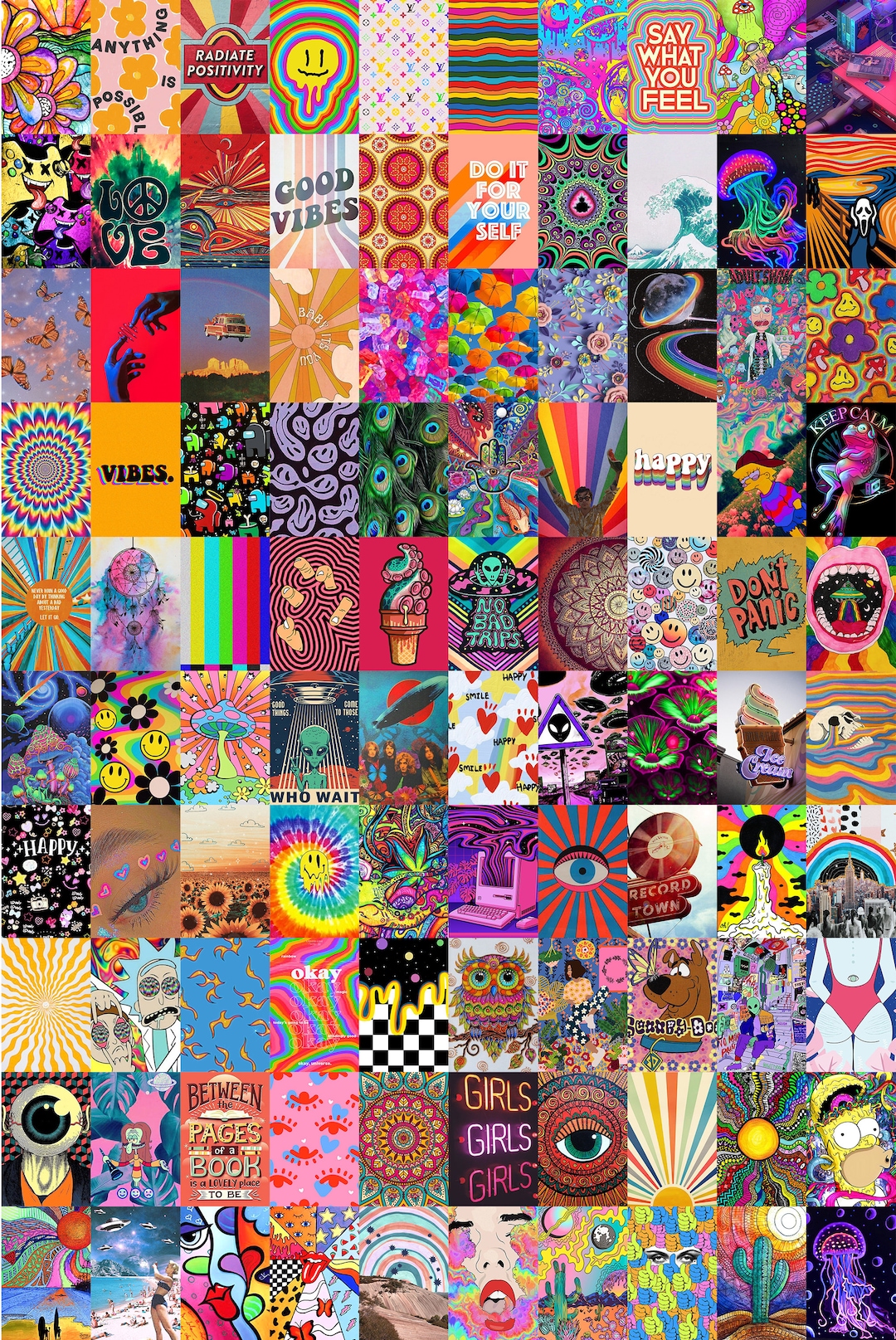 100 Pcs Trippy Hippy Photo Wall Collage Kit digital Download - Etsy